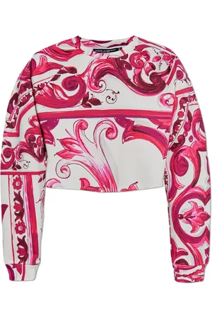 Dolce & Gabbana Tops, Dames, Roze, XS, Katoen, Korte T-shirt met Majolica patroon