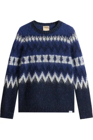 Woolrich Truien, Dames, Blauw, S, Blauwe Aztec Sweater