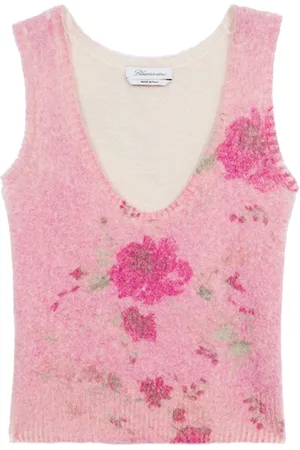 BLUMARINE Tops, Dames, Veelkleurig, M, Mouwloze Top Pink Peony Pers. Rood