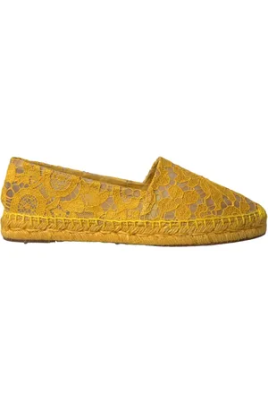 Dolce & Gabbana Schoenen, Dames, Geel, 36 EU, Gele Kant Espadrille Loafers Schoenen