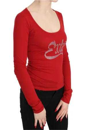 Exte Tops, Dames, Rood, XS, Katoen, Rode Kristal Lange Mouw Top