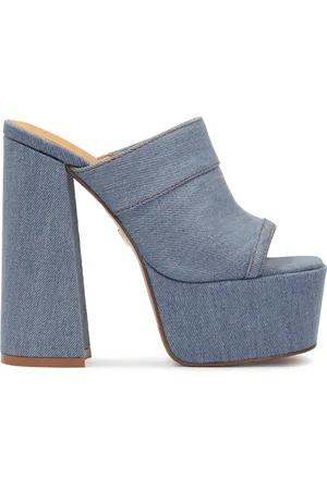 Kazar Schoenen, Dames, Blauw, 38 EU, Denim, Denim muiltjes met plateauzool en hoge hak