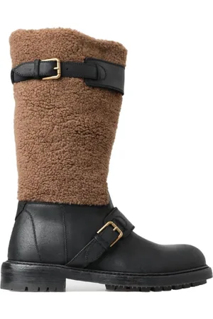 Dolce & Gabbana Schoenen, Heren, Veelkleurig, 39 EU, Leer, Luxe Shearling Leren Lange Laarzen