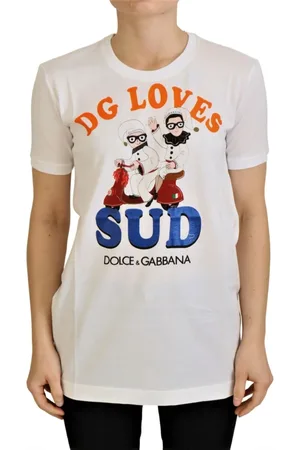 Dolce & Gabbana Tops, Dames, Wit, XS, Katoen, Kleurrijk Ronde Hals T-shirt