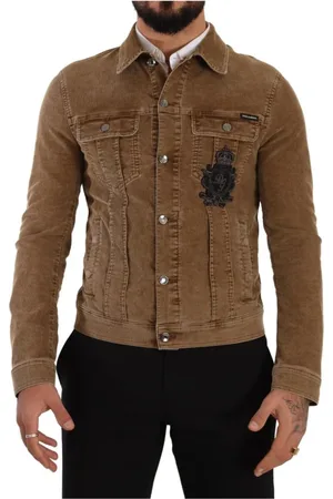 Dolce & Gabbana Jassen, Heren, Bruin, M, Katoen, Corduroy jas met kroonborduursel