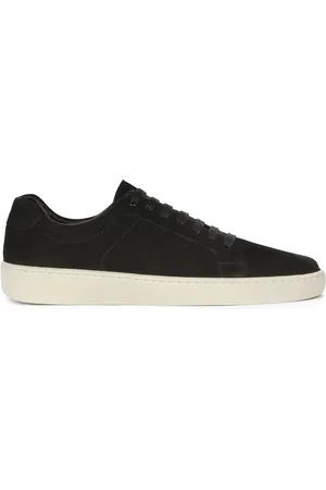 Kazar Schoenen, Heren, Zwart, 43 EU, Leer, Zwarte nubuck sneakers op een dikke witte zool