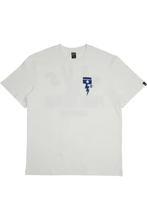 Deus Ex Machina Tops, Heren, Wit, M, Katoen, Blauw Print Box Fit Tee