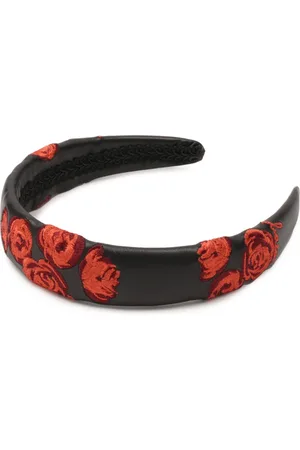 Kazar Accessoires, Dames, Veelkleurig, ONE Size, Leer, Zwarte hoofdband met geborduurde rode bloemen
