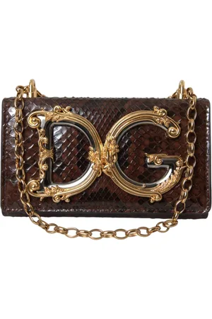 Dolce & Gabbana Accessoires, unisex, Bruin, ONE Size, Leer, Python Leren Crossbody Telefoontas
