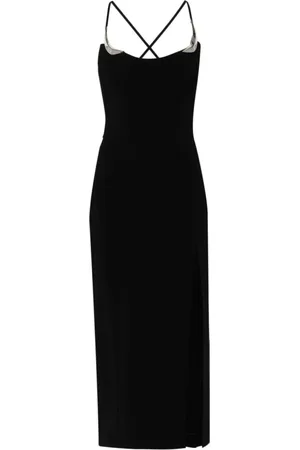 MUGLER Kleedjes, Dames, Zwart, S, Zwarte Metallic Scoop Neck Jurk