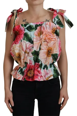 Dolce & Gabbana Tops, Dames, Veelkleurig, S, Katoen, Mouwloze Bloemen Tank Top