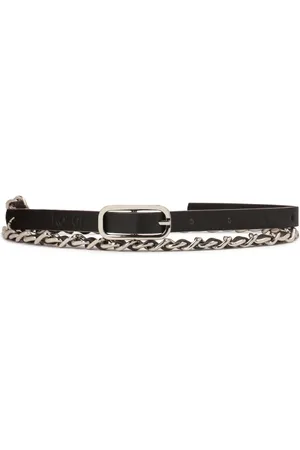 Kazar Accessoires, Dames, Zwart, 90 CM, Leer, Smalle leren riem met metalen ketting