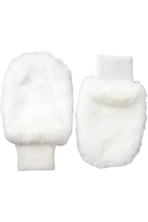 Dolce & Gabbana Accessoires, Dames, Wit, ONE Size, Katoen, Witte Gebreide Bont Pols Vingerloze Handschoenen