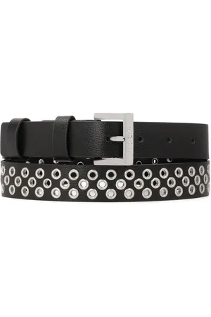 Kazar Accessoires, Dames, Zwart, 110 CM, Leer, Zwarte leren riem versierd met zilveren oogjes