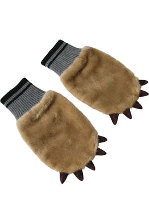 Dolce & Gabbana Accessoires, Dames, , ONE Size, Gebreide Bont Pols Handschoenen