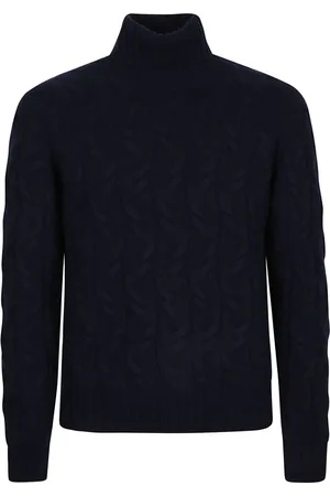 DRUMOHR Truien, Heren, Blauw, L, Gevlochten Turtleneck Sweater