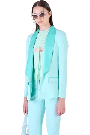 Silvian Heach Jassen, Dames, Groen, L, Leer, Blazer met sjaalkraag en zijzakken