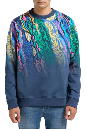 Carlo Colucci Sweatshirts & Hoodies, Heren, Veelkleurig, S, Katoen, Kleurrijke Sweater Heren Donkerblauw