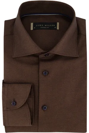 john miller Overhemden, Heren, Bruin, 8Xl, Katoen, Bruine Business Overhemd Wide Spread Kraag