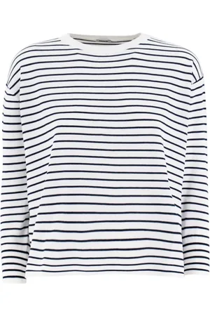 Aspesi Truien, Dames, Wit, S, Katoen, Gestreepte Katoenen Crewneck Sweater