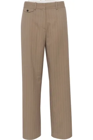 Karen by Simonsen Broeken, Dames, Bruin, L, Pinstripe Straight-Leg Broek Walnoot