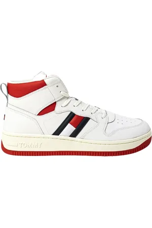 Tommy Hilfiger Schoenen, Heren, Veelkleurig, 40 EU, Witte Sneakers met Bedrukte Rubberen Zool