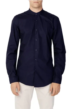 Antony Morato Overhemden, Heren, Blauw, 3Xl, Katoen, Blauwe Mandarin Kraag Shirt