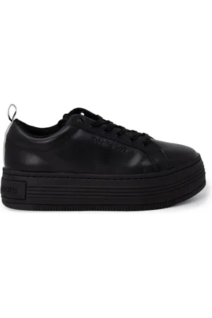 Calvin Klein Schoenen, Dames, Zwart, 39 EU, Zwarte Leren Sportieve Sneakers