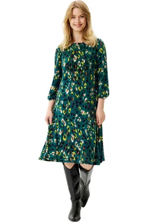 In Front Kleedjes, Dames, Groen, XL, Polyester, Luzia Jurk 3/4 Mouw Groen