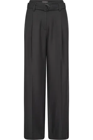 Mos Mosh Broeken, Dames, Grijs, S, Polyester, Elegant Wide Leg Broeken with Belt