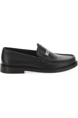 Moschino Schoenen, Dames, Zwart, 40 EU, Leer, Hartprint Leren Loafers