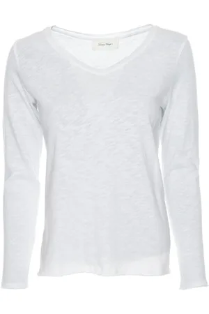 American Vintage Tops, Dames, Wit, S, Leer, Transparante V-hals Longsleeve
