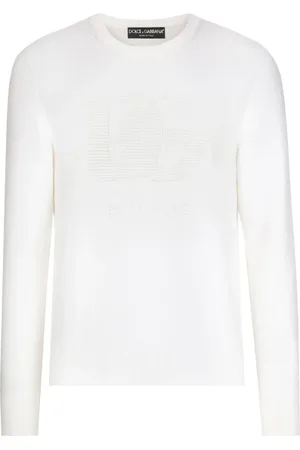 Dolce & Gabbana Truien, Heren, Wit, 2Xl, Wol, Fijn Gebreide Logo Trui