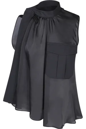 SACAI Tops, Dames, Zwart, M, Katoen, Stijlvol Zwart Topkleding