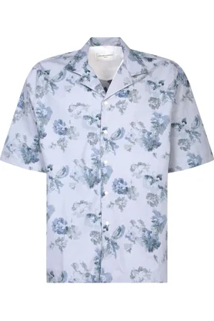 OFFICINE GENERALE Overhemden, Heren, Veelkleurig, L, Katoen, Blauw Bloemenpatroon Casual Overhemd