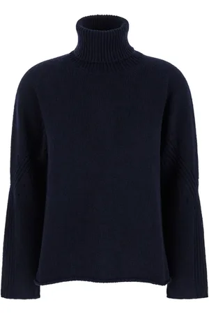 SEMICOUTURE Truien, Dames, Blauw, S, Blauwe Cashmere Trui Hoge Hals