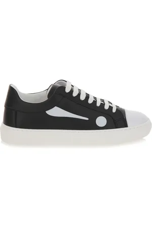 Moschino Schoenen, Dames, Zwart, 40 EU, Leer, Symbool Sneakers Zwart Wit Contrast