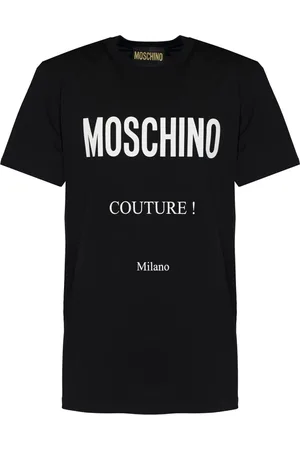 Moschino Tops, Heren, Zwart, S, Katoen, Iconische Couture Milano Print Zwart T-shirt