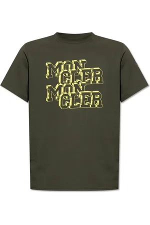 Moncler Tops, Heren, Groen, S, Katoen, T-shirt met logo