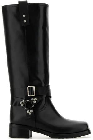 SONORA Schoenen, Dames, Zwart, 38 1/2 EU, Leer, Zwarte Leren Riem Hoge Laarzen