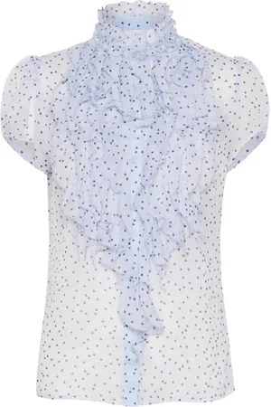 Saint Tropez Blouses & Shirts, Dames, Blauw, L, Crinkle SS Shirt Night Sky Harts