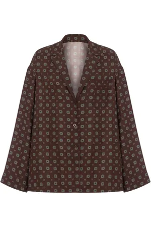 Moschino Blouses & Shirts, Dames, Bruin, S, Zijden Bruine Top met Lange Mouwen