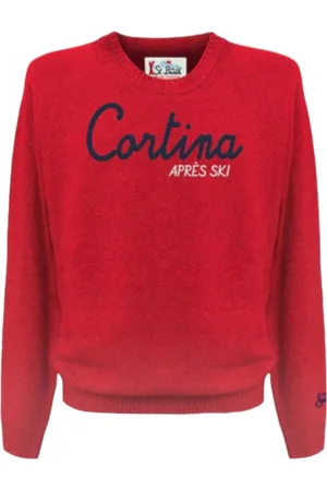 MC2 SAINT BARTH Truien, Heren, Rood, S, Wol, Rode Crewneck Sweater Cortina Borduurwerk