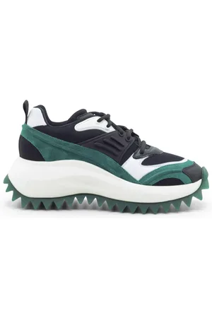 vic matiè Schoenen, Dames, Veelkleurig, 38 EU, Leer, Zwarte/Groene/Witte Hardloopschoen van Nubuck, Leer en Mesh