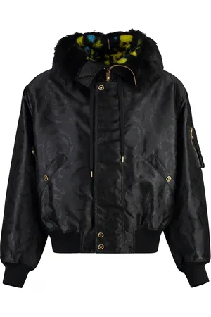 VERSACE Jassen, Heren, Zwart, XL, Polyester, Bomberjack in Technische Stof met Bont
