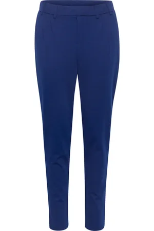 Kaffe Broeken, Dames, Blauw, S, Blauwe Slim Fit Elastische Taille Broek