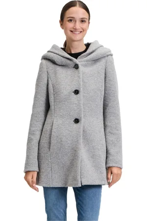 AMBER & JUNE Mantels, Dames, Grijs, 2Xl, Wol, Korte jas met capuchon