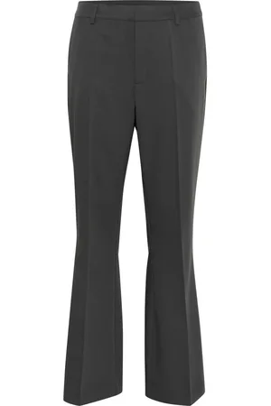 Kaffe Broeken, Dames, Grijs, M, Flared Broek Zwart Oester Stijl