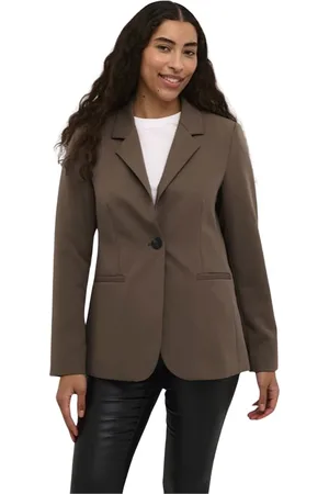 Kaffe Jassen, Dames, Bruin, L, Bruine Blazer Jas Major Stijl