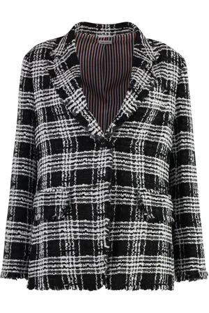 Thom Browne Jassen, Dames, Zwart, S, Tweed, Klassieke Tweed Blazer met Zakken